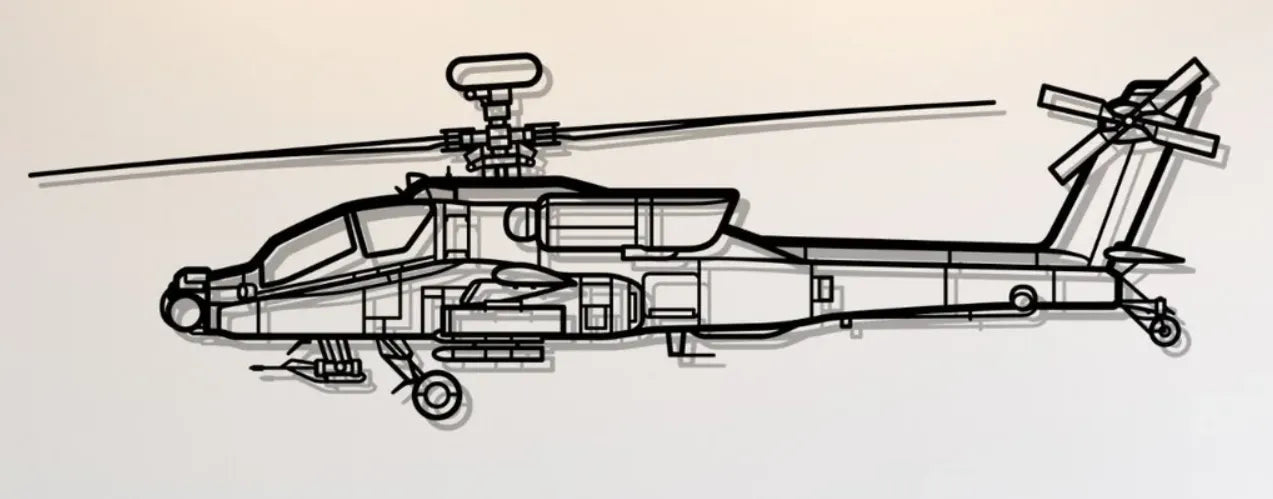 Apache Helicopter Outline Wall Art
